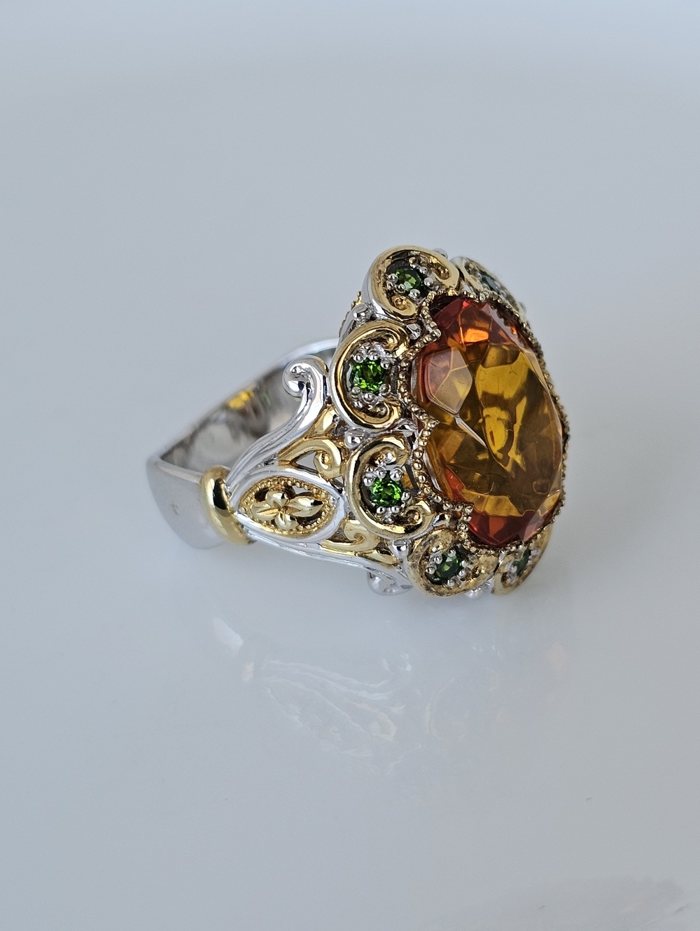 Retired Rare Gems En Vogue Rio Grande Citrine & Tsavorite Garnet Ring Size 7.5 - Picture 3 of 12